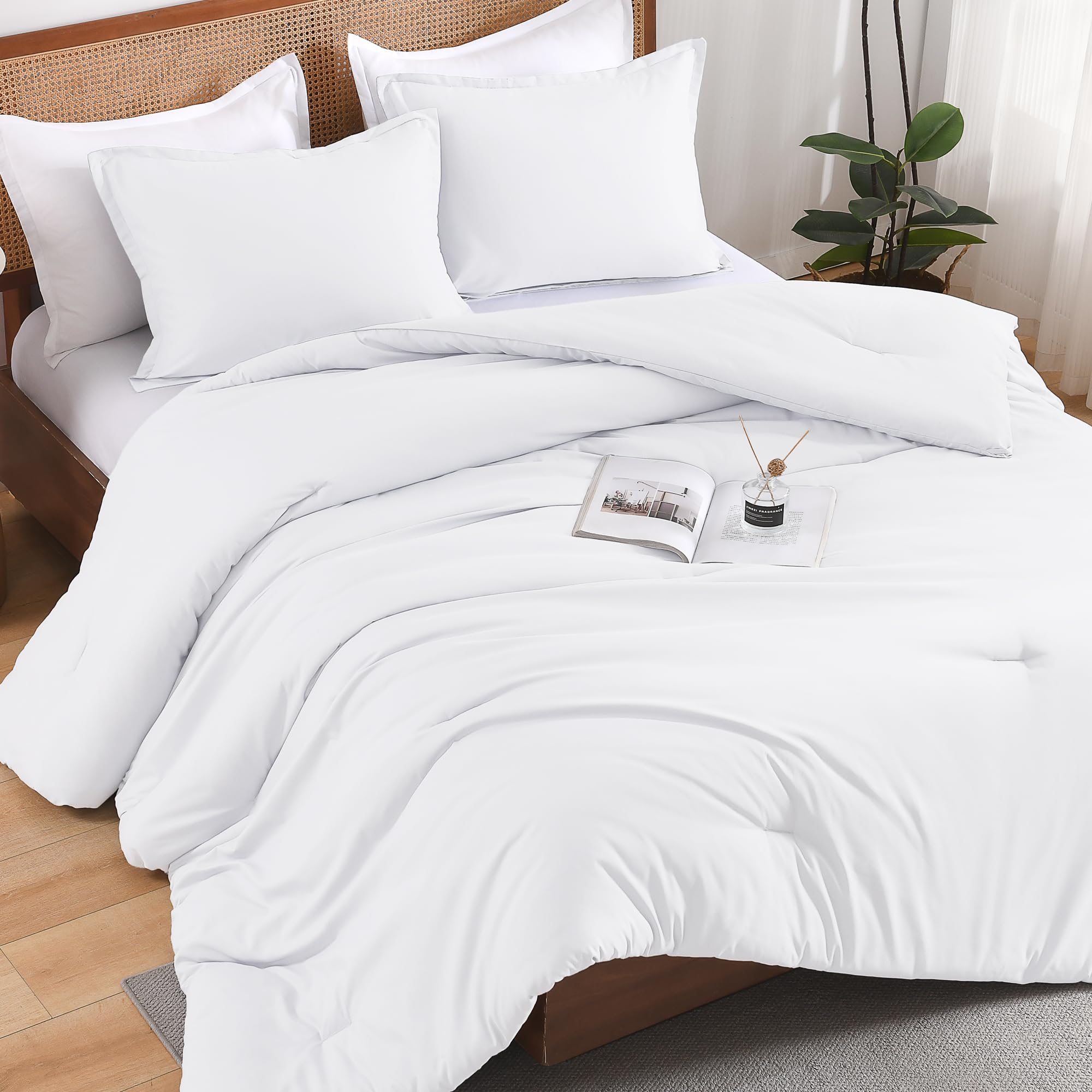 Andency White King Size Comforter Set, 3 Pieces Boho Solid Bedding Comforters & Sets For Women Men, Soft Lightweight Fluffy All Season Down Alternative Bed Blanket Quilt Set