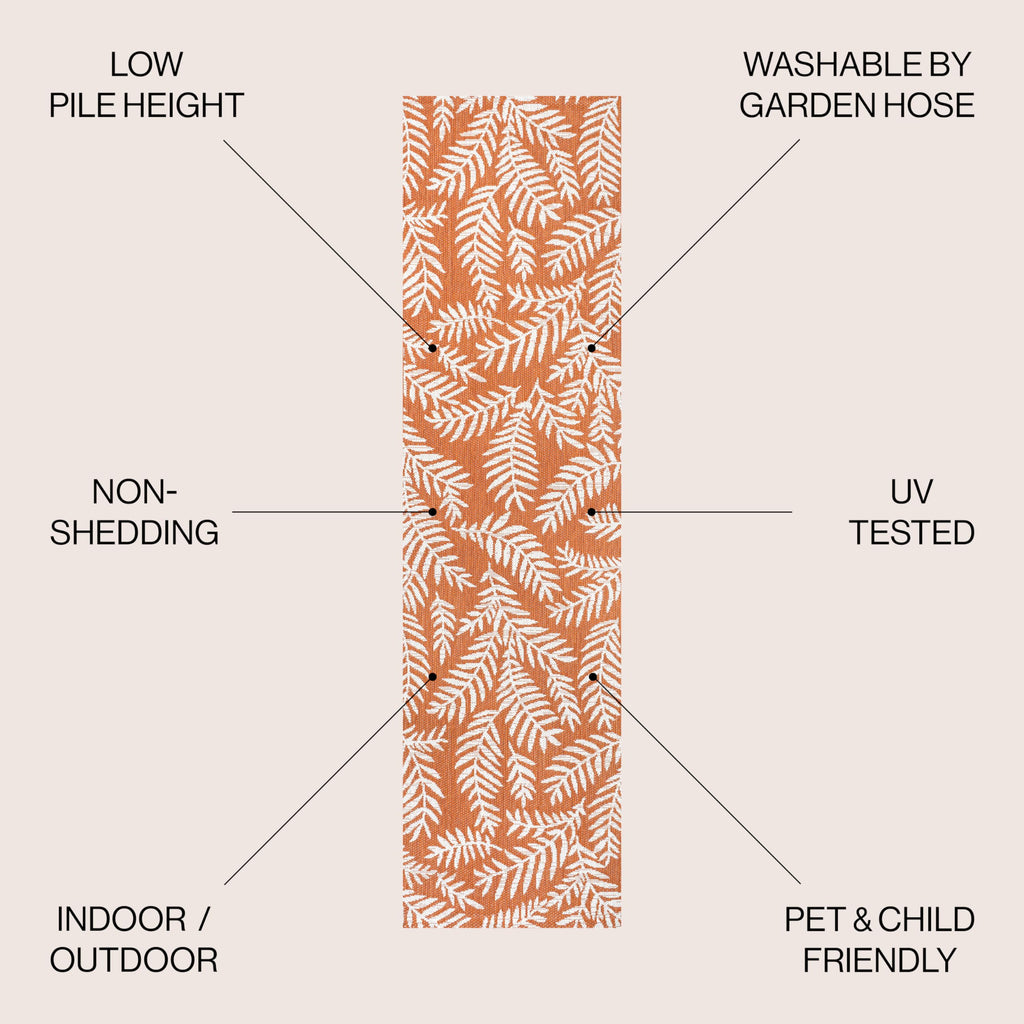 Jonathan Y Smb119E-28 Nevis Palm Frond Indoor Outdoor Area Rug, Coastal Casual Country & Floral Easy Cleaning,Bedroom,Kitchen,Backyard,Patio,Non Shedding, Orange/Cream, 2 X 8