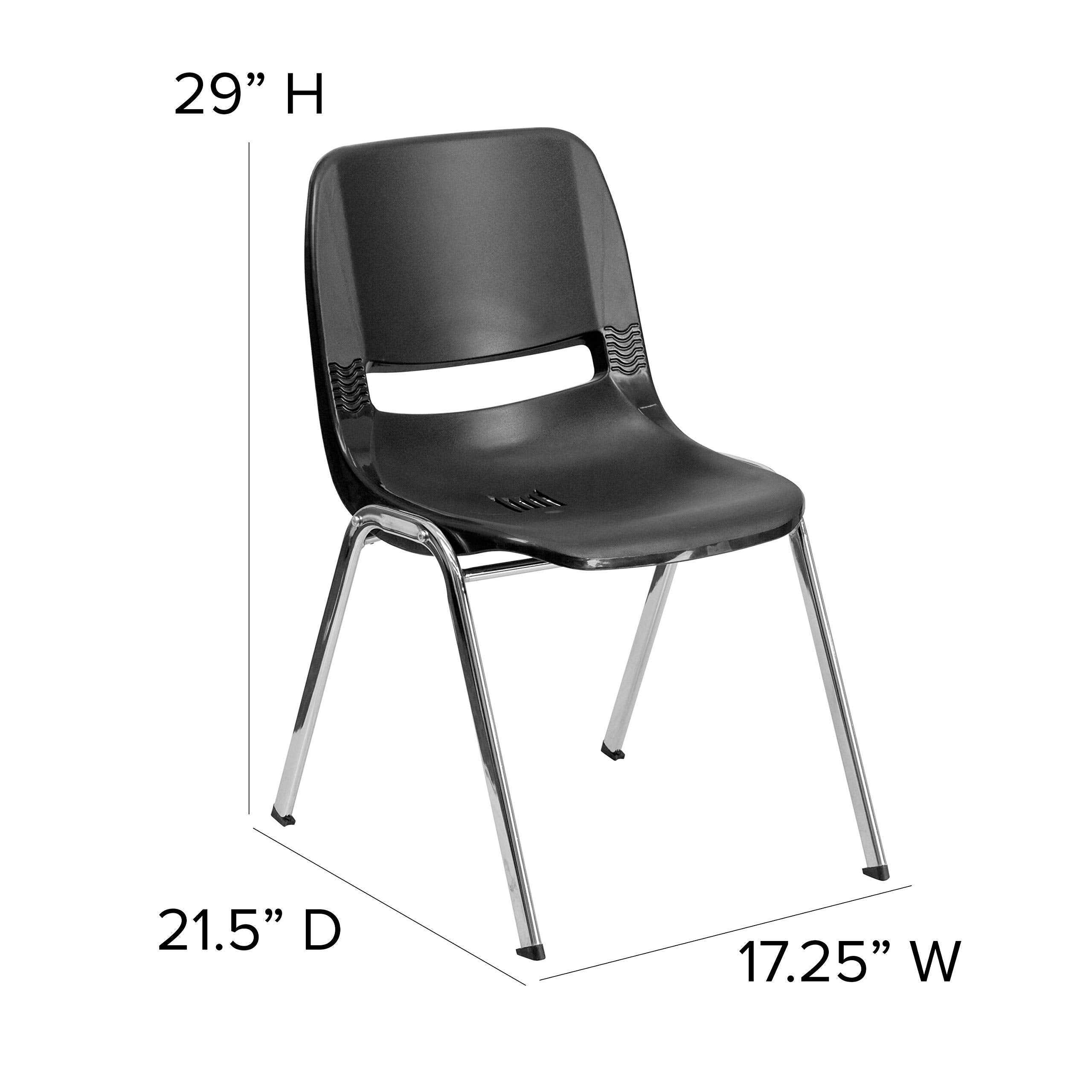 Flash Furniture HERCULES Series 661 lb. Capacity Black Ergonomic Shell Stack Chair with Chrome Frame and 16'' Seat Height