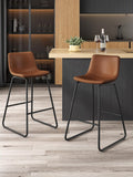 Aowos Bar Stools Set of 6, 26 Inches Counter Height Bar Stools with Back, Modern Faux Leather Barstools with Metal Legs and Foot