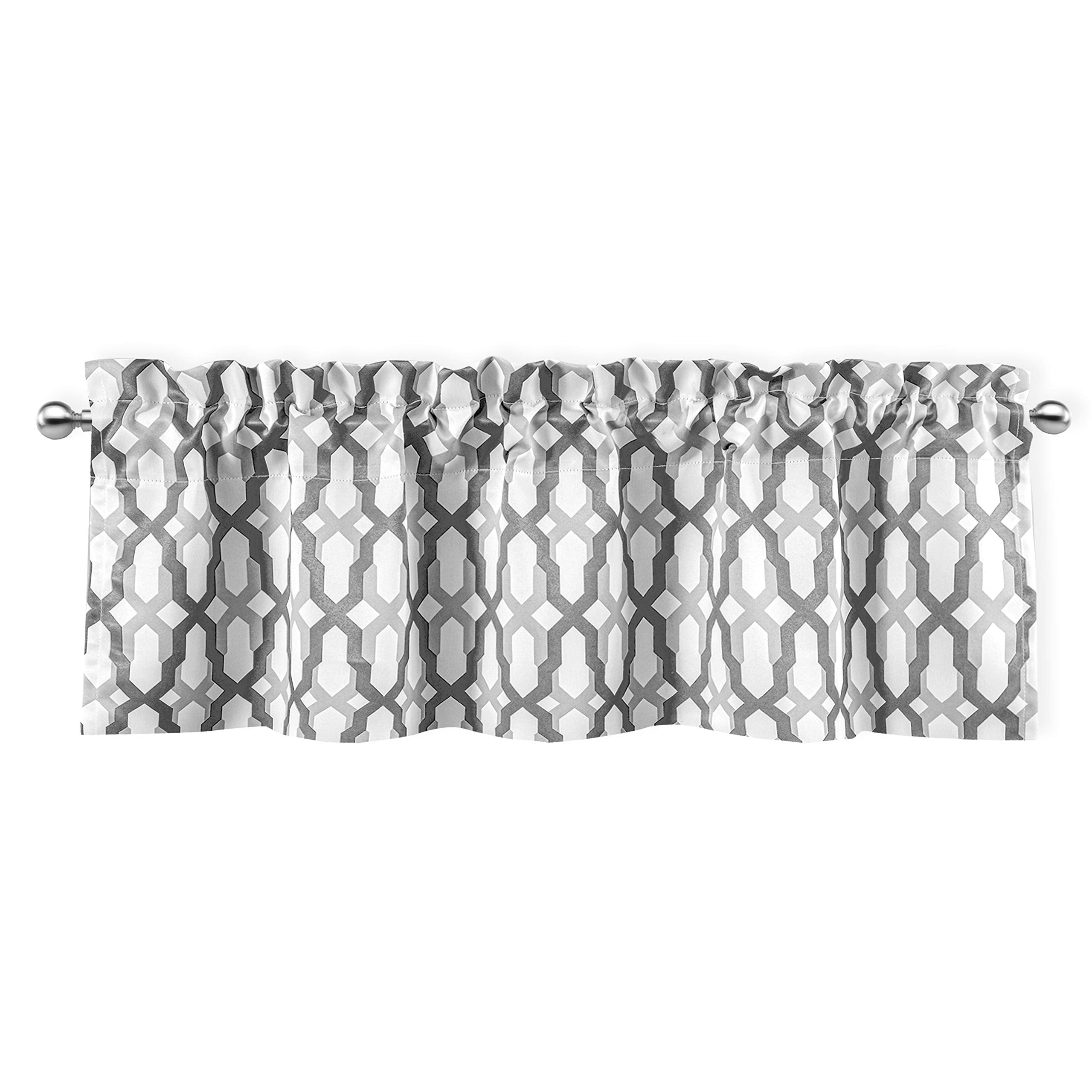Driftaway Mason Geometric Trellis Pattern Window Curtain Valance Rod Pocket 52 Inch By 14 Inch Plus 2 Inch Header Gray