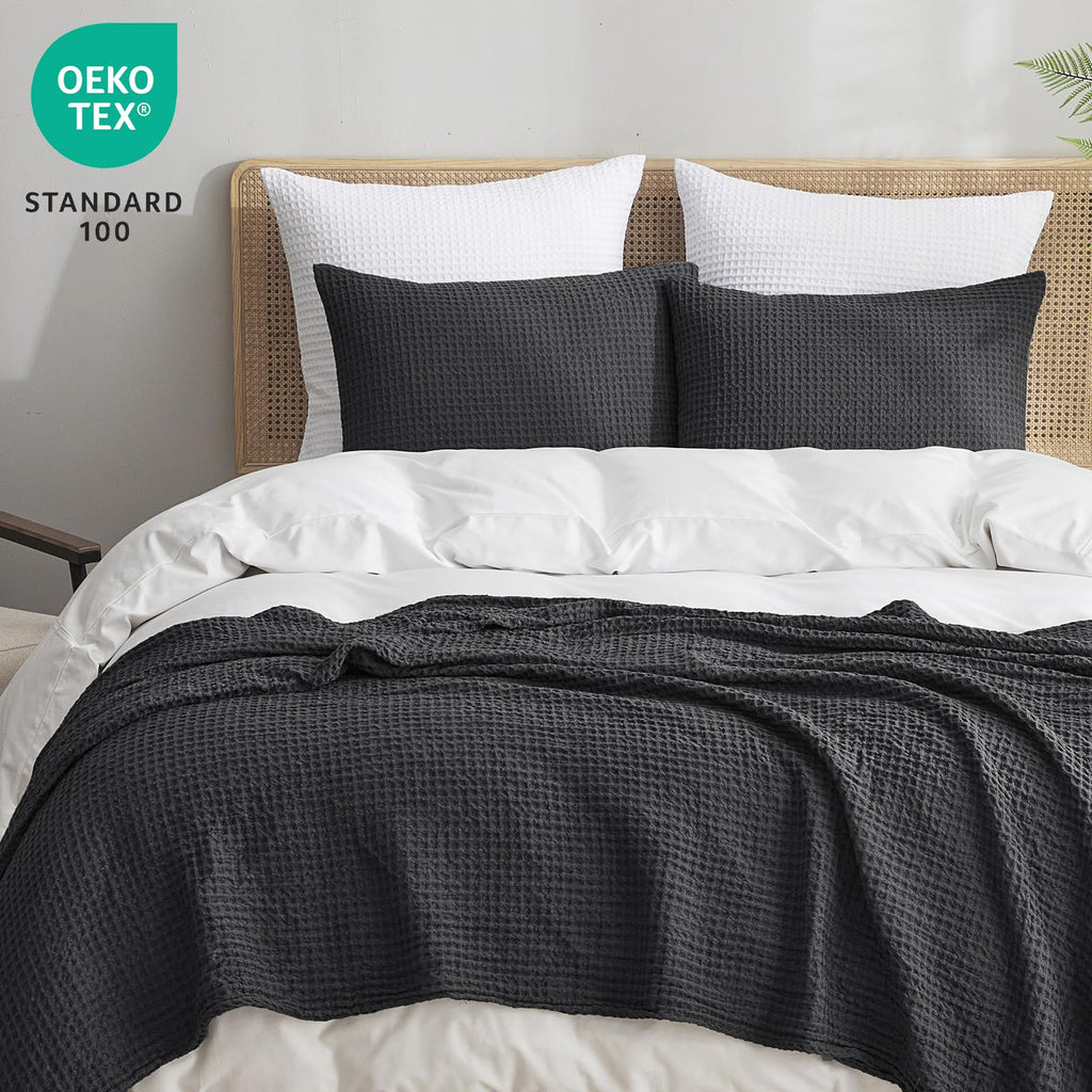 Phf Ultra Soft Waffle Weave Pillowcases Standard Size 20' X 26' 2 Pack, No Insert, Breathable Skin-Friendly Pillow Shams, Decorative Waffle Weave Pillow Case Covers, Black