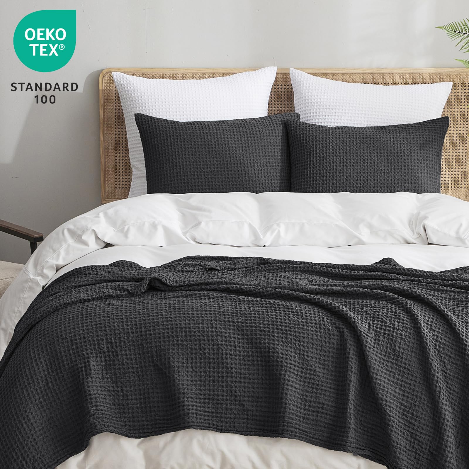 Phf Ultra Soft Waffle Weave Pillowcases Standard Size 20' X 26' 2 Pack, No Insert, Breathable Skin-Friendly Pillow Shams, Decorative Waffle Weave Pillow Case Covers, Black