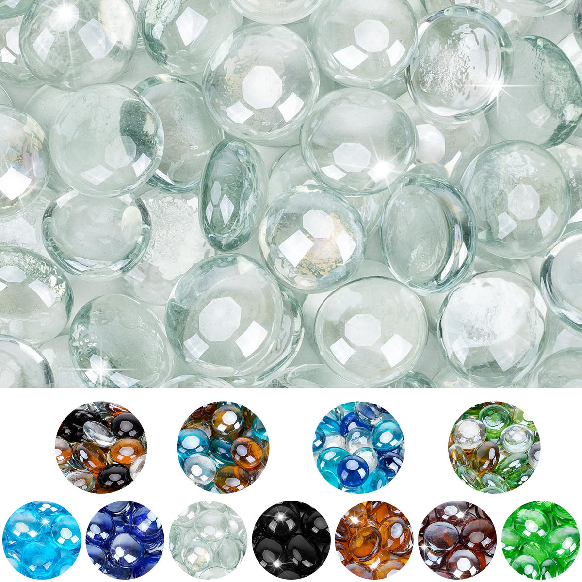 Mr. Fireglass 1/2' Reflective Fire Glass Beads For Fireplace Fire Pit & Lanscaping, 10 Lb High Luster Crystal Ice