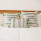 Buiovbey Boho Throw Pillow Covers 18X18 Set Of 2 Woven Tufted Farmhouse Pillows Cover With Tassels Textured Striped Cushion Case