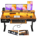 AODK Electric Standing Desk with Drawers & Keyboard Tray, 63 Inch Height Adjustable Gaming Desk with Power Outlets & LED Lights,