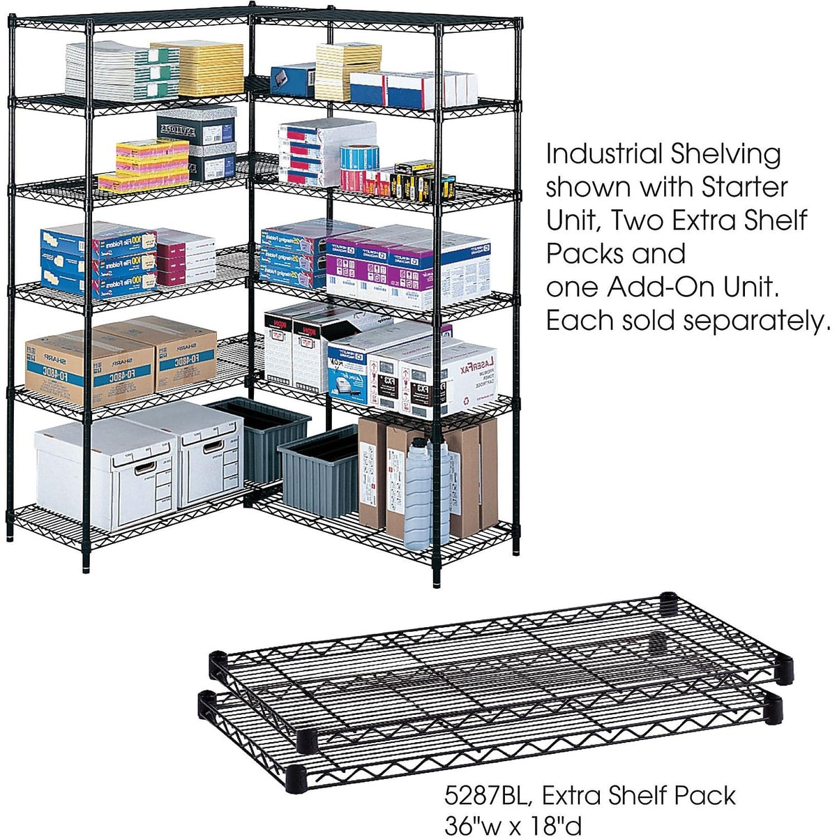 Safco Products 5287Bl Extra Shelves, 36-Inchx18-Inch, 1250 Lbs/Shelf, 2/Ct, Black