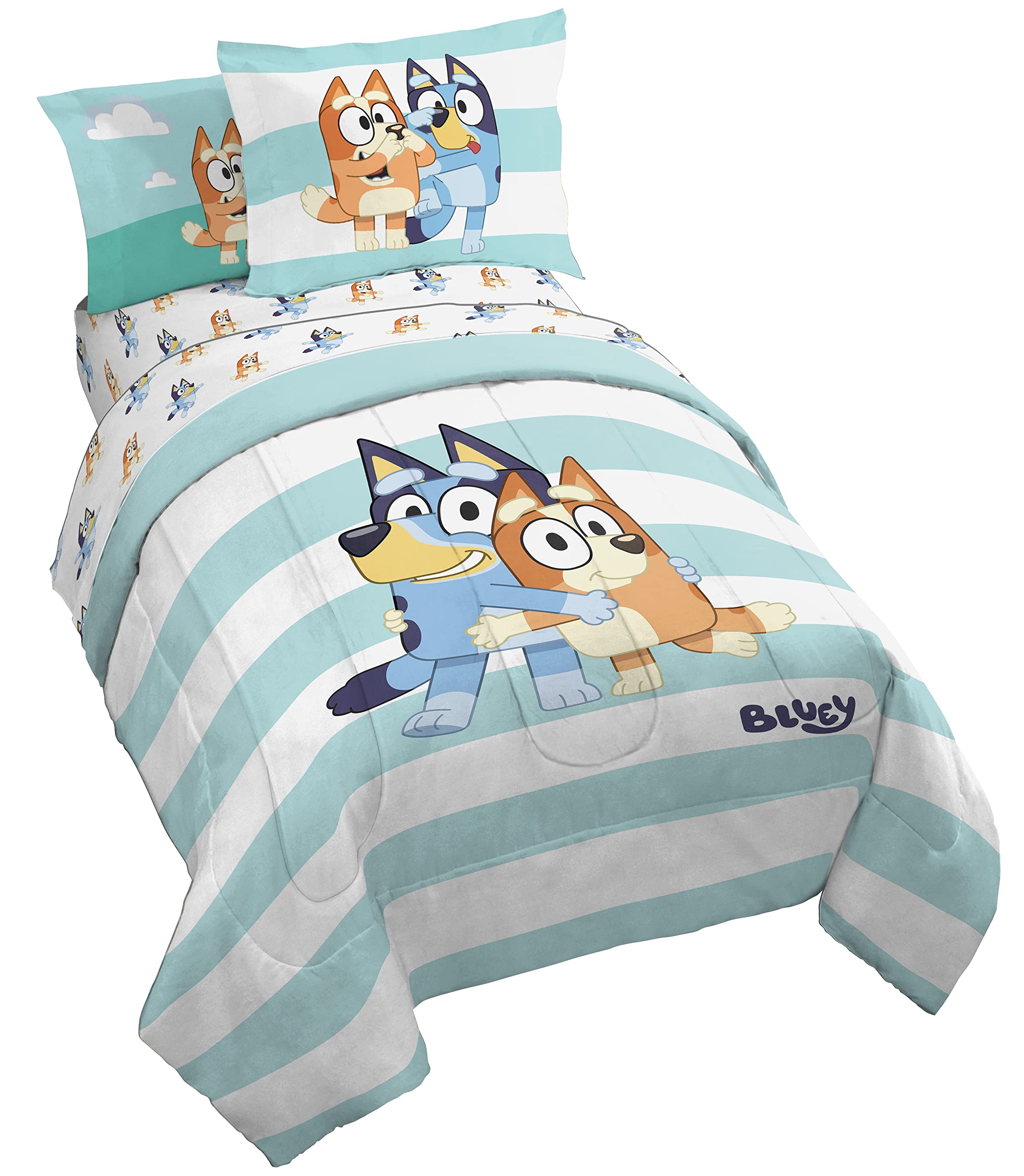 Jay Franco Bluey & Bingo 7 Piece Full Size Bed Set - Includes Comforter & Sheet Set - Super Soft Kids Bedding Fade Resistant Mic