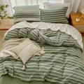 Jellymoni Cotton Striped Duvet Cover Full Size - 100% Washed Cotton Linen Like Textured Comforter Cover, 3 Pieces Breathable Sof