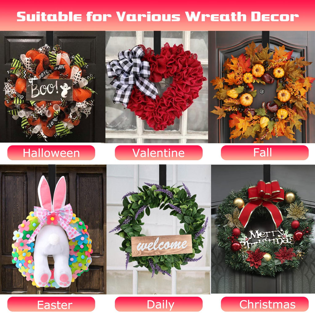 Komotu 12' Wreath Hanger For Front Door Halloween Christmas Easter Decoration Metal Over The Door Single Hook Ornament Wreath D