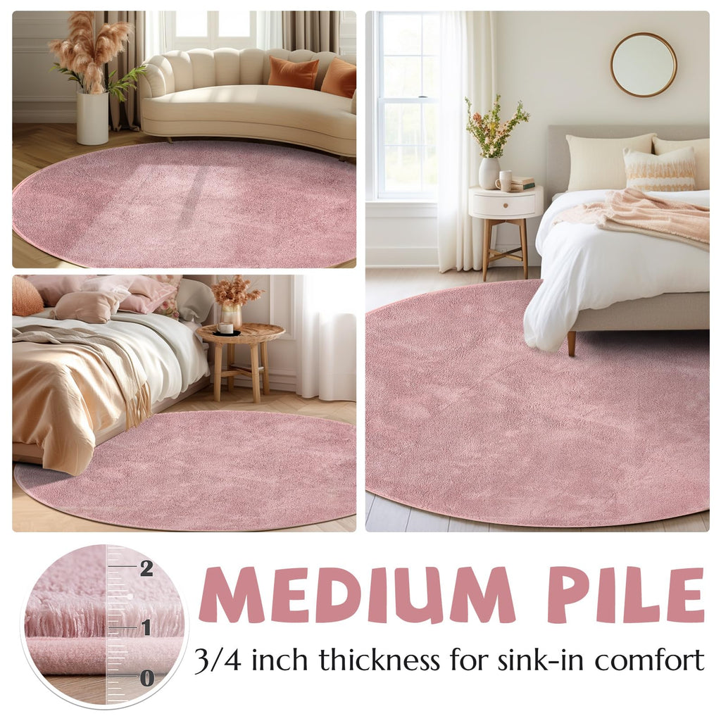 Jinchan Solid Plush Round Rug 4Ft Performance Shaggy Rug Circle Rug 4' Round Washable Area Rug Indoor Soft Rug Modern Faux Wool