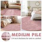 Jinchan Solid Plush Round Rug 4Ft Performance Shaggy Rug Circle Rug 4' Round Washable Area Rug Indoor Soft Rug Modern Faux Wool