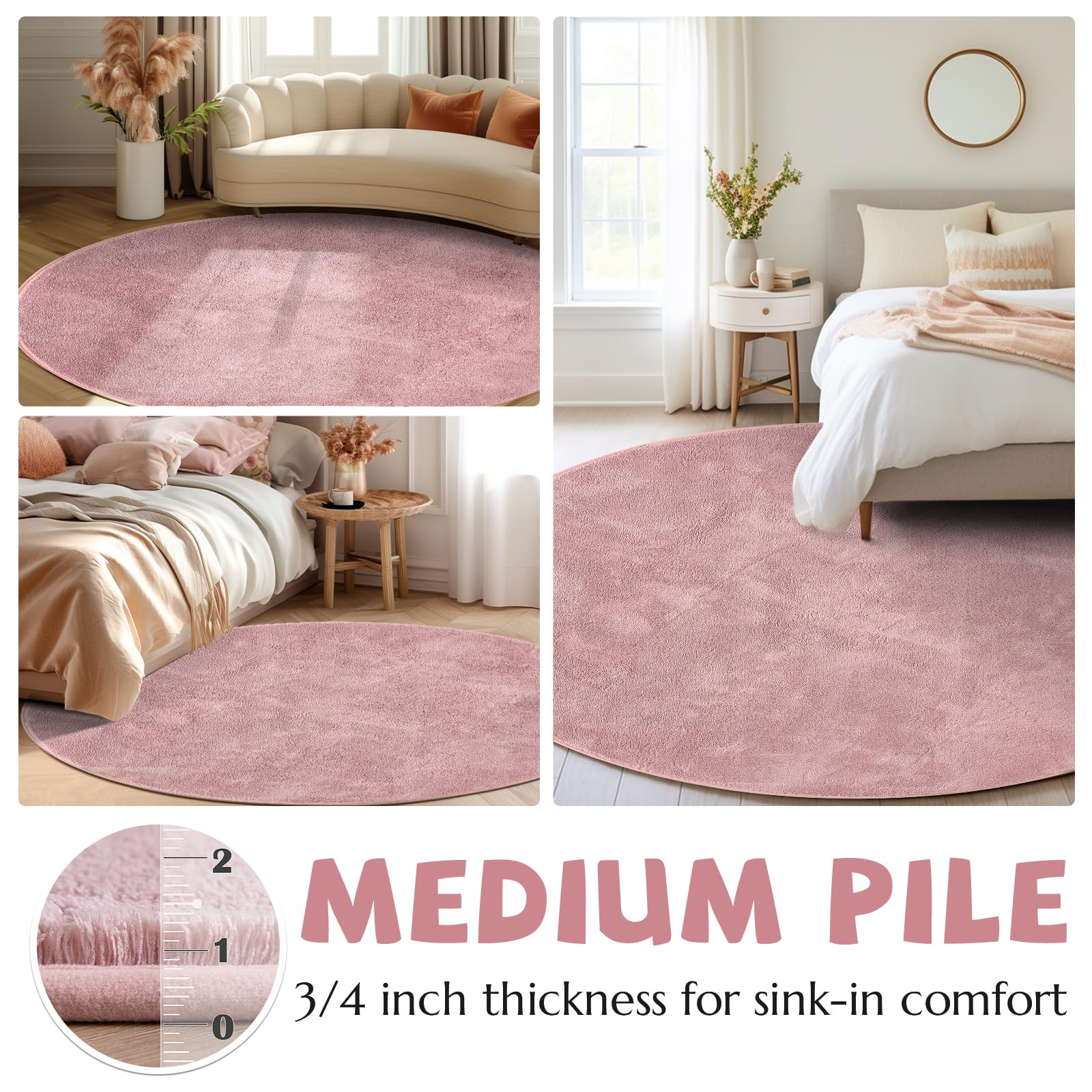 Jinchan Solid Plush Round Rug 4Ft Performance Shaggy Rug Circle Rug 4' Round Washable Area Rug Indoor Soft Rug Modern Faux Wool