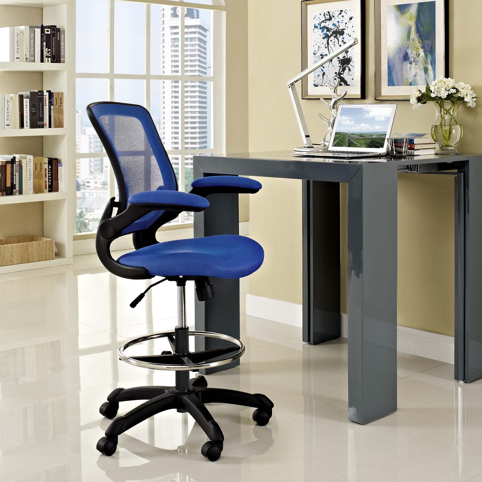 East End Imports Eei-1423-Blu Veer Drafting Stool44; Blue