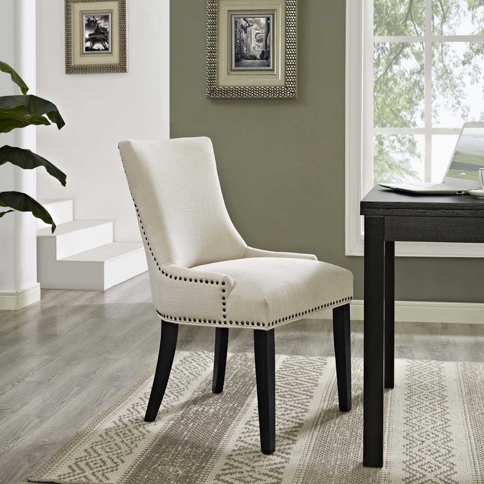 Modway Marquis Modern Upholstered Fabric Dining Chair With Nailhead Trim In Beige