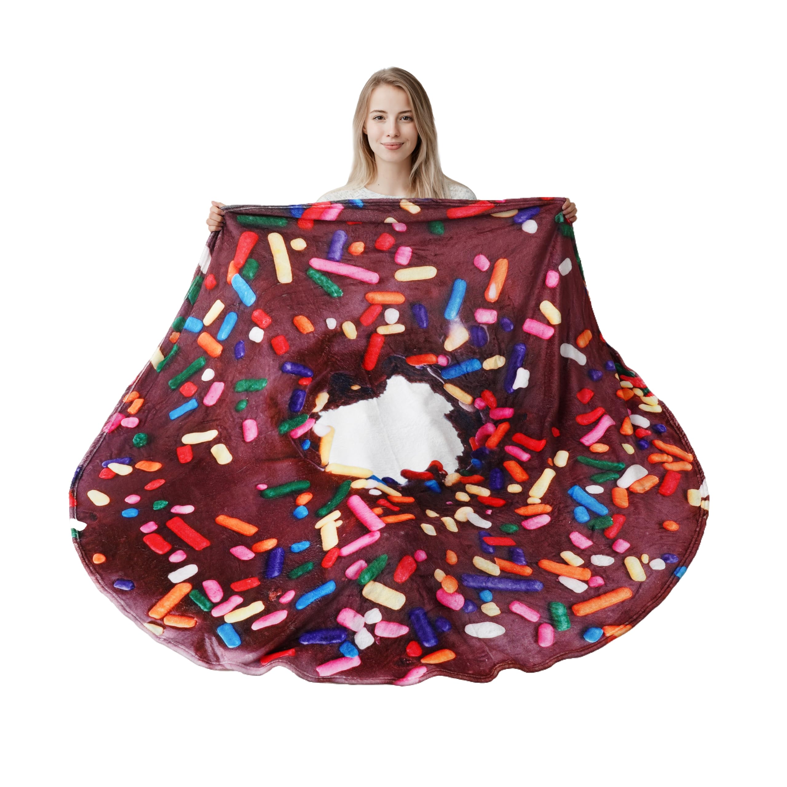 Battilo Home 71 Inch Novelty Food Blanket For Adult And Kids, Soft Flannel Round Coffee Glazed Donut Blanket, Weird Blanket For