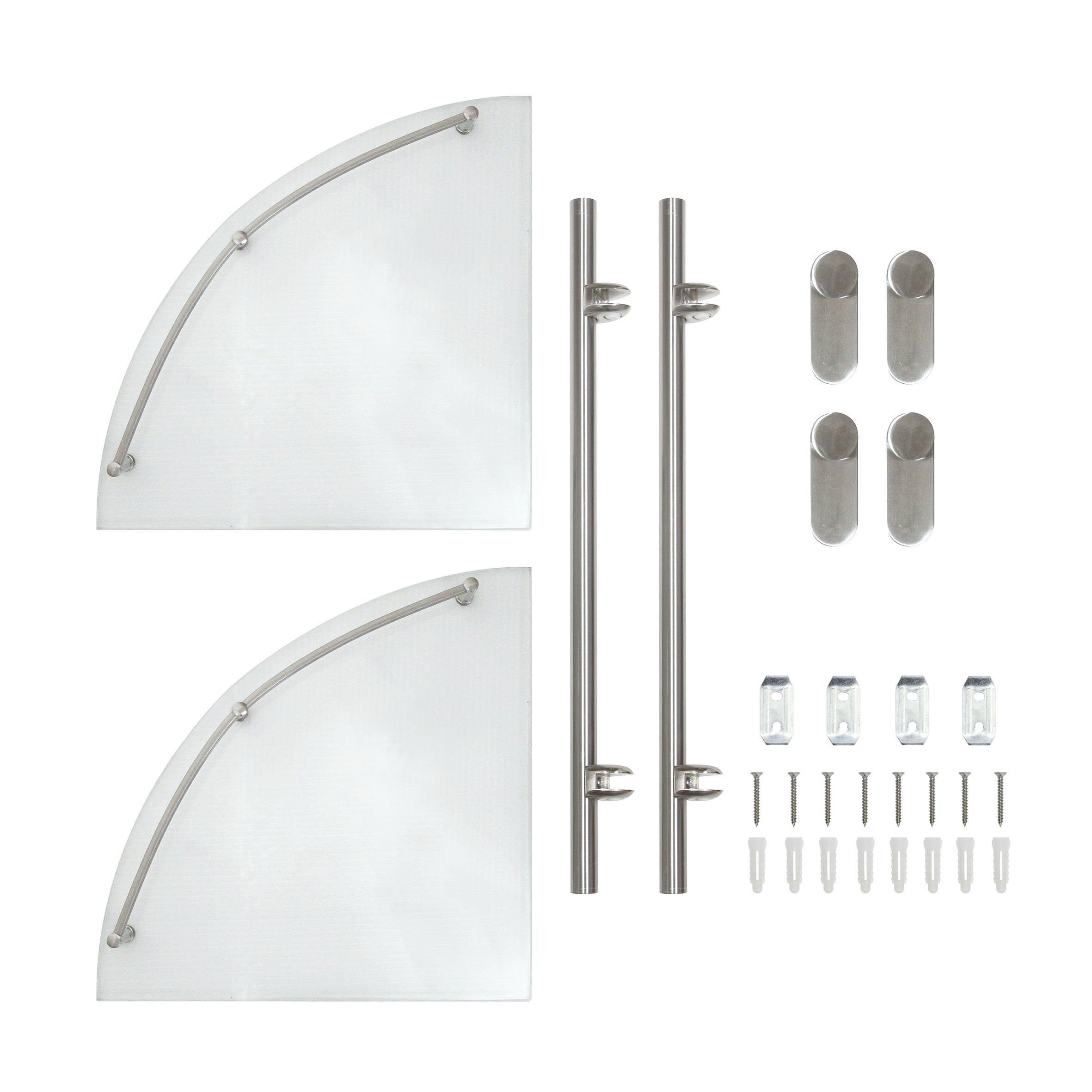 Modona Double Corner Glass Shelf With Pre-Installed Rail - Satin Nickel - Oval Series - 5 Year Warrantee