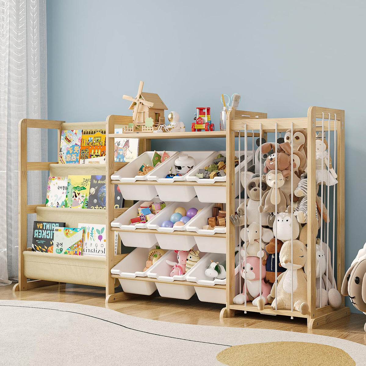 Welfuturer 3in1 Toy Storage Organizer with 9 Bins & Bookshelf