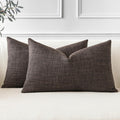 Otostar Pack Of 2 Throw Pillow Covers 12X20 Inch Linen Dark Brown Pillowcases Farmhouse Decorative Solid Pillow Covers 30X50 Cm