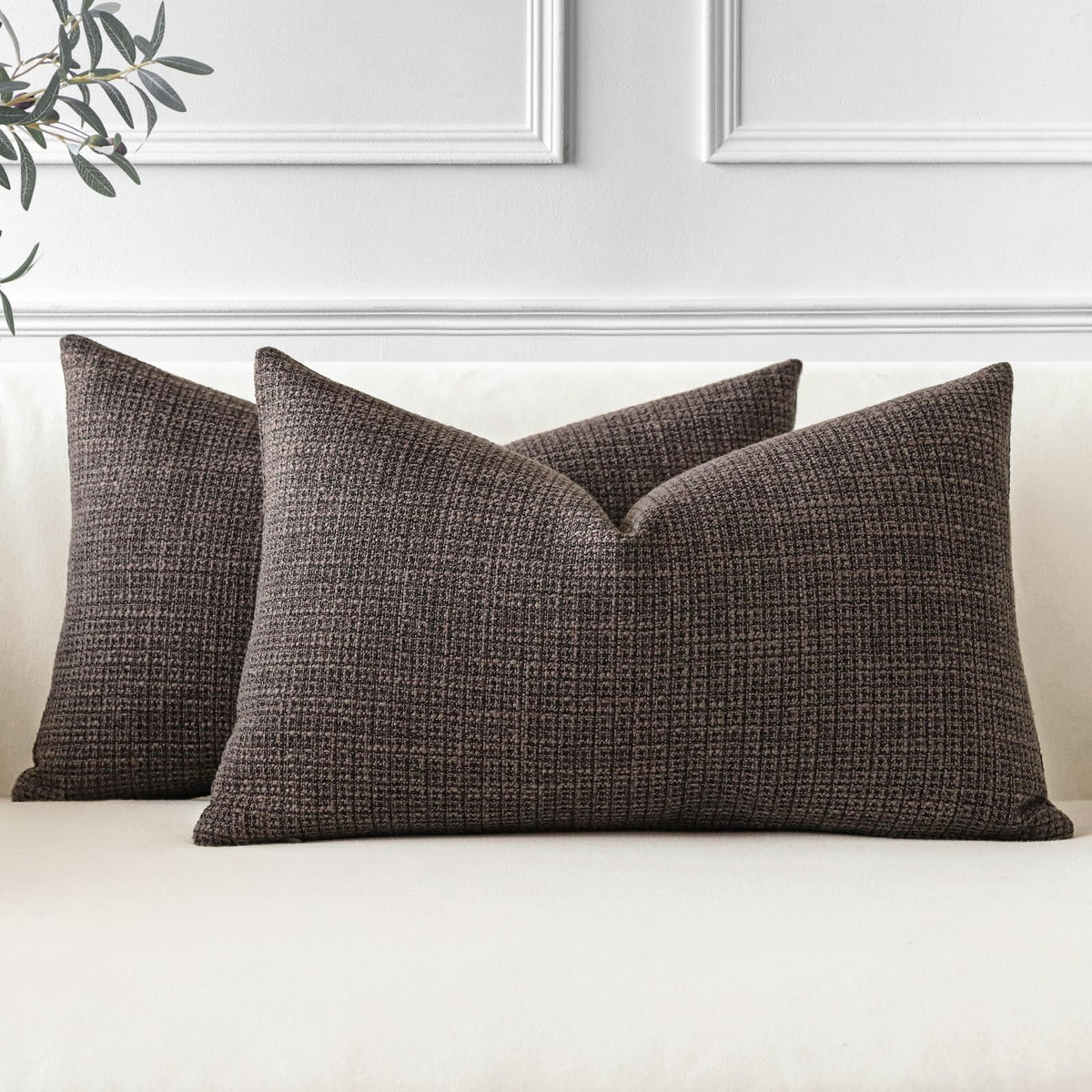 Otostar Pack Of 2 Throw Pillow Covers 12X20 Inch Linen Dark Brown Pillowcases Farmhouse Decorative Solid Pillow Covers 30X50 Cm