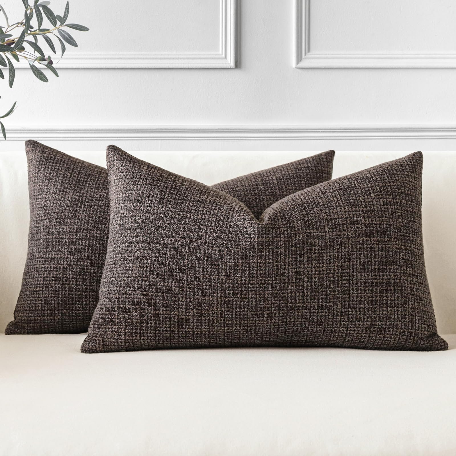 Otostar Pack Of 2 Throw Pillow Covers 12X20 Inch Linen Dark Brown Pillowcases Farmhouse Decorative Solid Pillow Covers 30X50 Cm