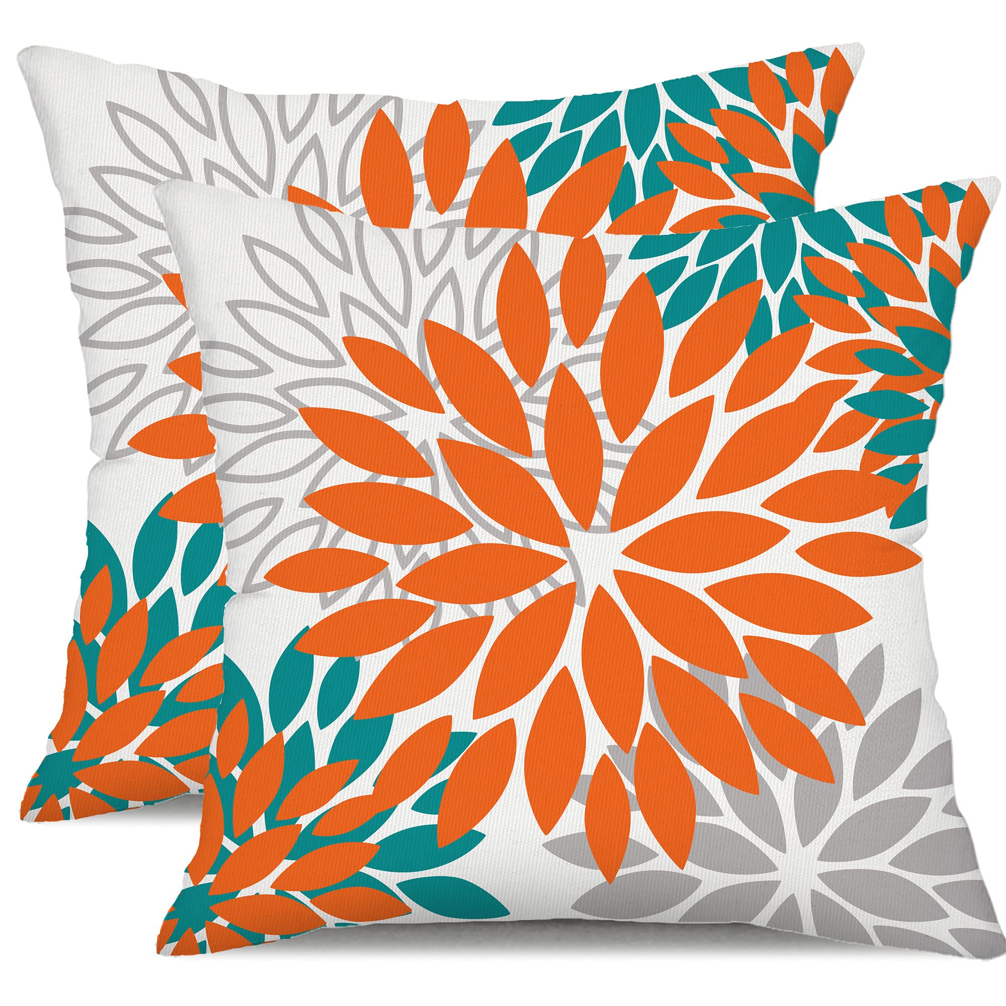 Dfxsz Orange Flower Pillow Covers 18X18 Inch Set Of 2 Fall Throw Pillows Outdoor Waterproof Decor For Living Room Sofa Patio Fun