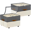 Foyego 2 Pack Shoe Organizer for Closet, with Wheels, Beige and Grey