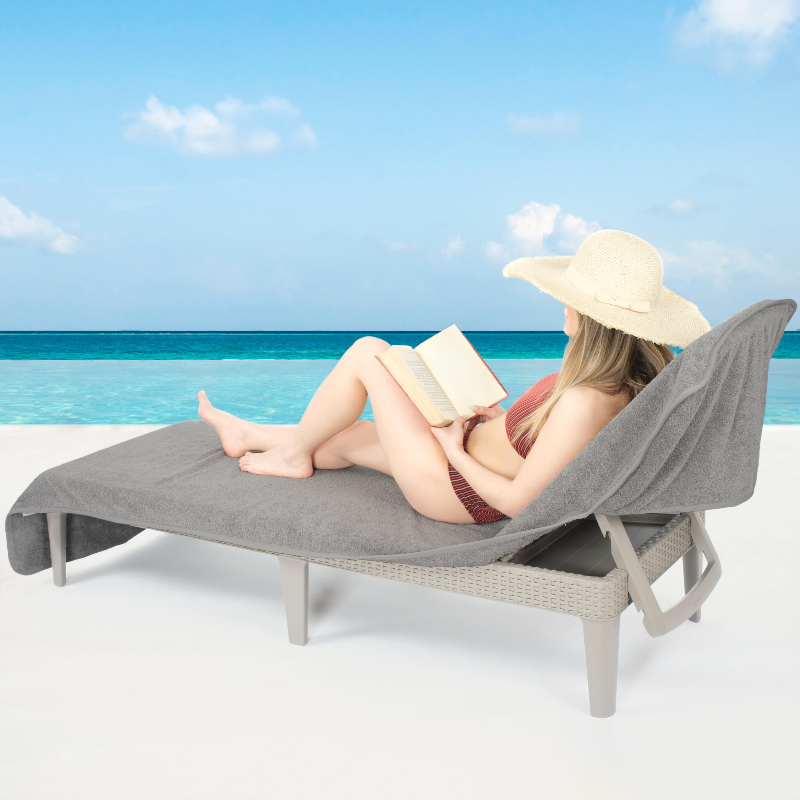 Cotton Paradise 100% Cotton Patio Chaise Lounge Covers, 30X86 Inch Lounge Chair Towel With Pocket (Gray)