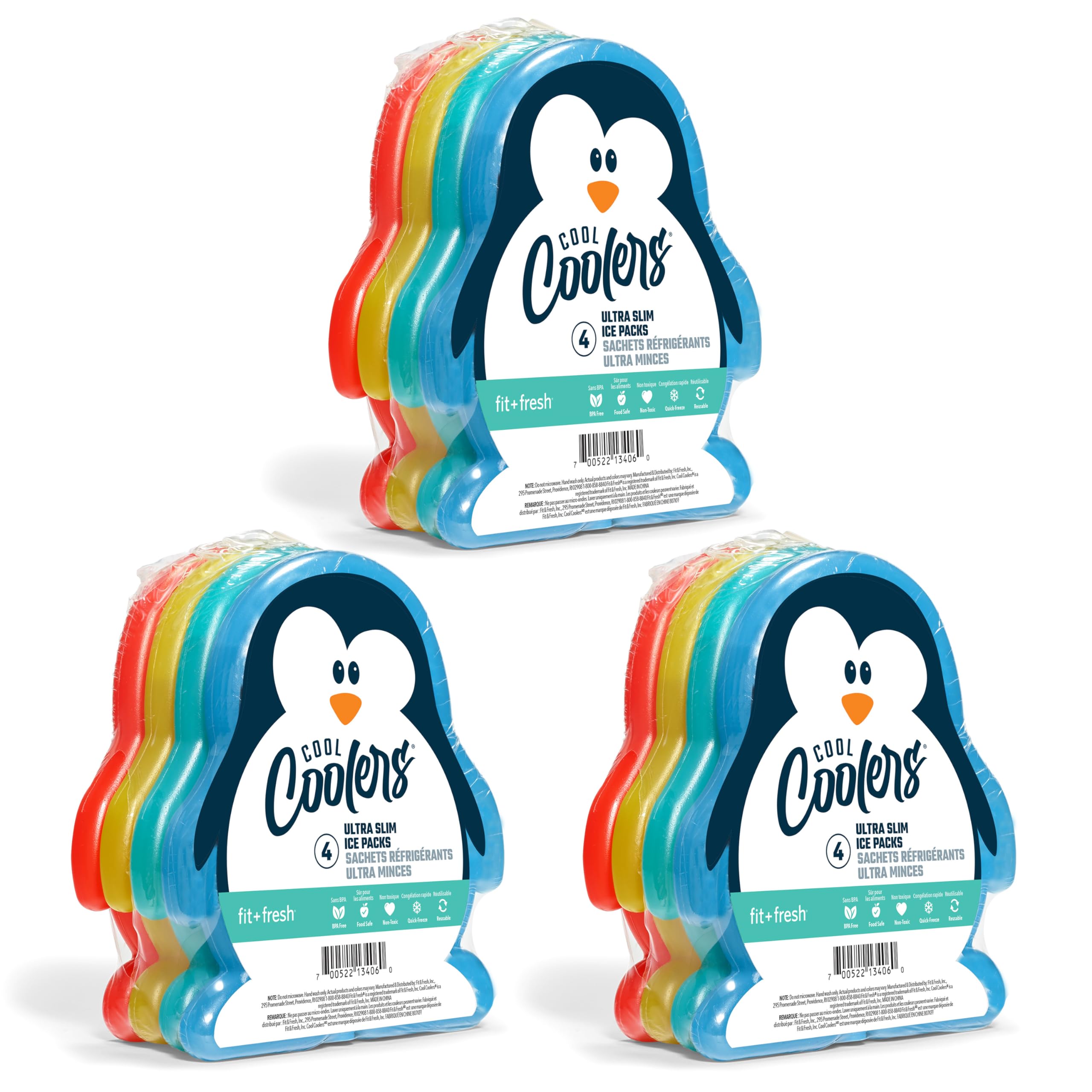 Fit & Fresh Cool Coolers Kids Lunch Box Ice Packs, Slim Ice Packs for Lunch Bags, Lunch Ice Packs Reusable-Multicolored 12 Pack 