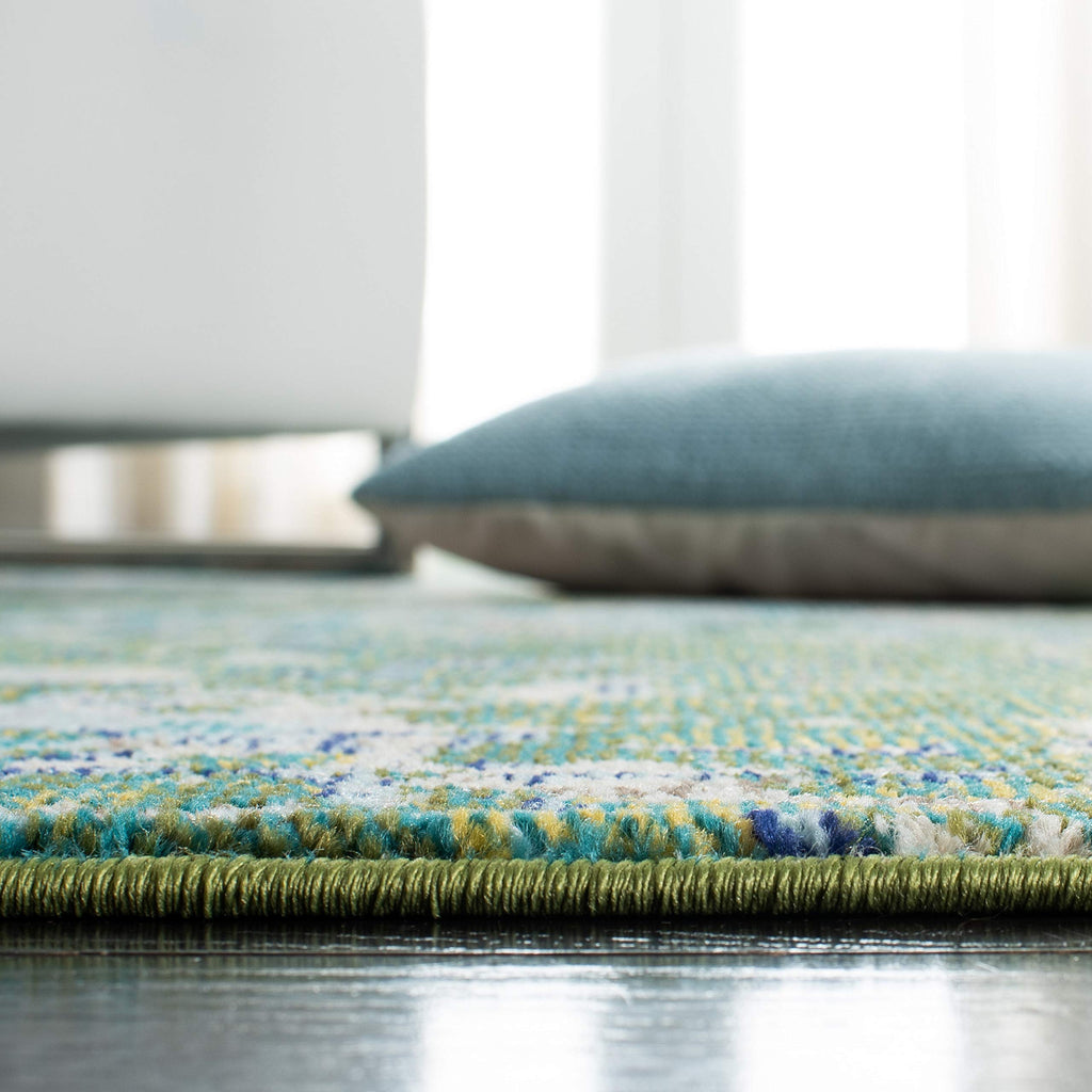 Safavieh Madison Collection Runner Rug - 2' X 8', Green & Turquoise, Boho Abstract Distressed Design, Non-Shedding & Easy Care,