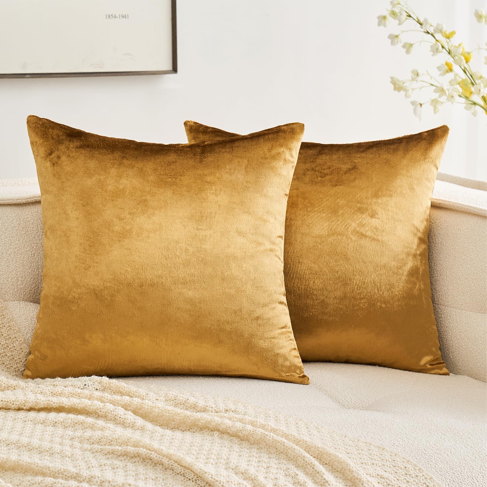 Miulee Pack Of 2 Velvet Soft Solid Decorative Square Throw Pillow Covers Set Fall Cushion Casess For Sofa Bedroom Couch 22X22 In