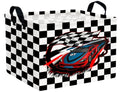 BOOHIT Large Boys Checkered Basket Canvas Kids Toy Storage Bin Nursery Baby Organizing Decor (Check Racing Car)