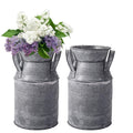 TOPZEA 2 Pack Shabby Chic Milk Can Vase, Galvanized Finish Milk Can Vase Rustic Milk Jug Metal Flower Vase Petite Milk Bucket fo