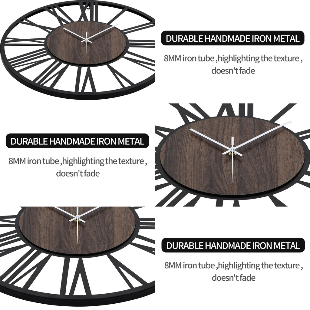 Leike Large Wall Clocks,Silent,Non Ticking,Battery Operated Big Retro Round Modern Wood Wall Clock For Living Room, Bedroom,Dinn