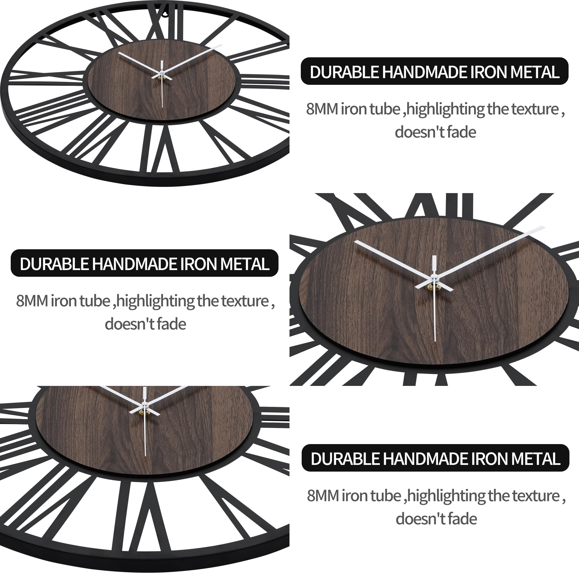 Leike Large Wall Clocks,Silent,Non Ticking,Battery Operated Big Retro Round Modern Wood Wall Clock For Living Room, Bedroom,Dinn