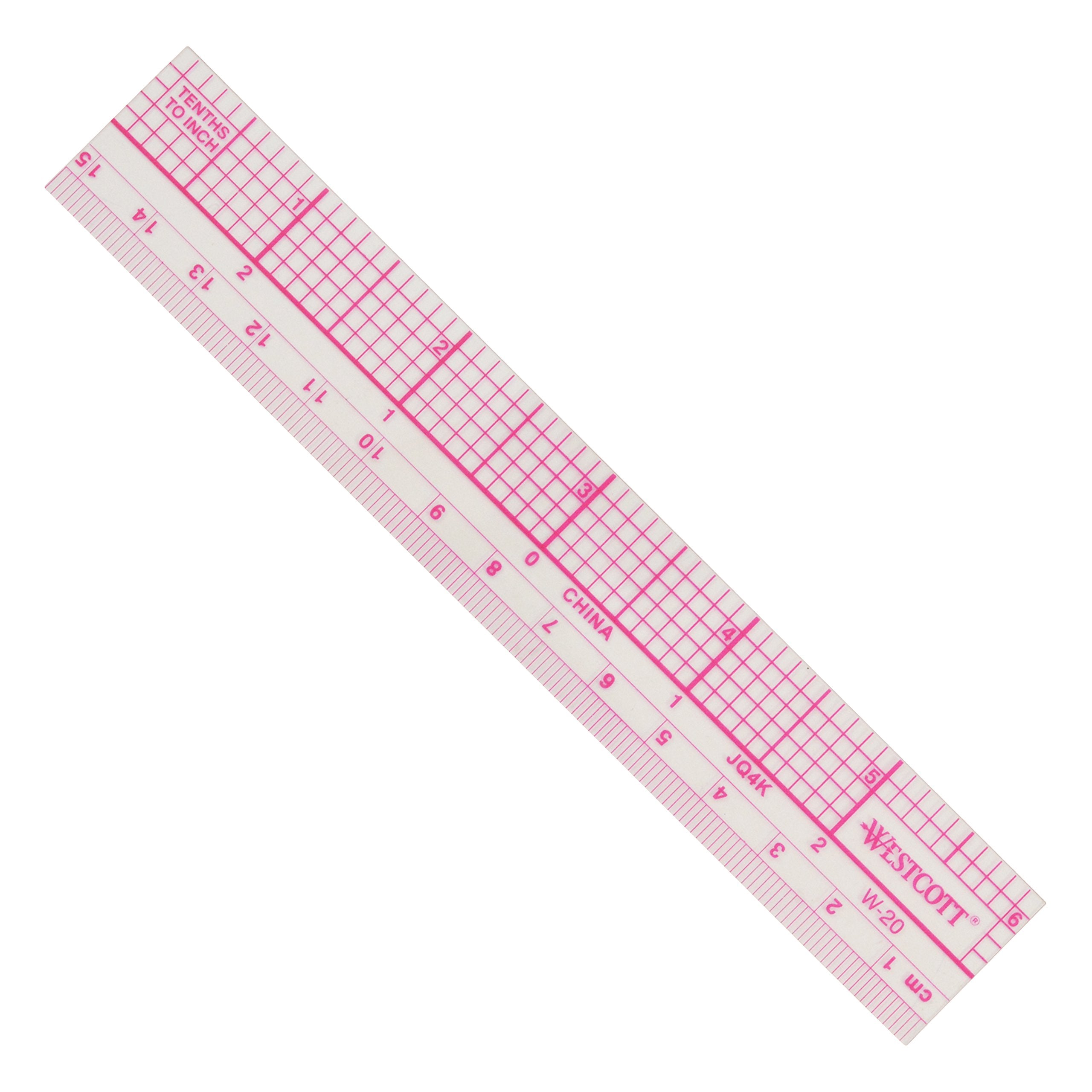 Westcott 6' 10Ths Transparent Graph Ruler, Inches/Metric, Translucent Color (W-20)