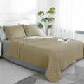 Easy-Going Twin Size Reversible Quilt Set With 1 Quilt And 1 Pillow Sham, Soft Bed Quilt Cover, Water Resistant Lightweight Microfiber Bedspread, Stain Resistant, Beige/Beige