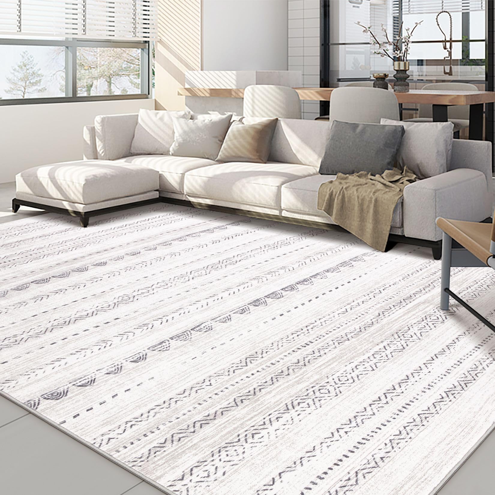 Nakagishi Area Rugs 9x12 Living Room: Washable Boho Large Neutral Modern Soft Farmhouse Rug Stain Resistant Indoor Non-Slip Acce