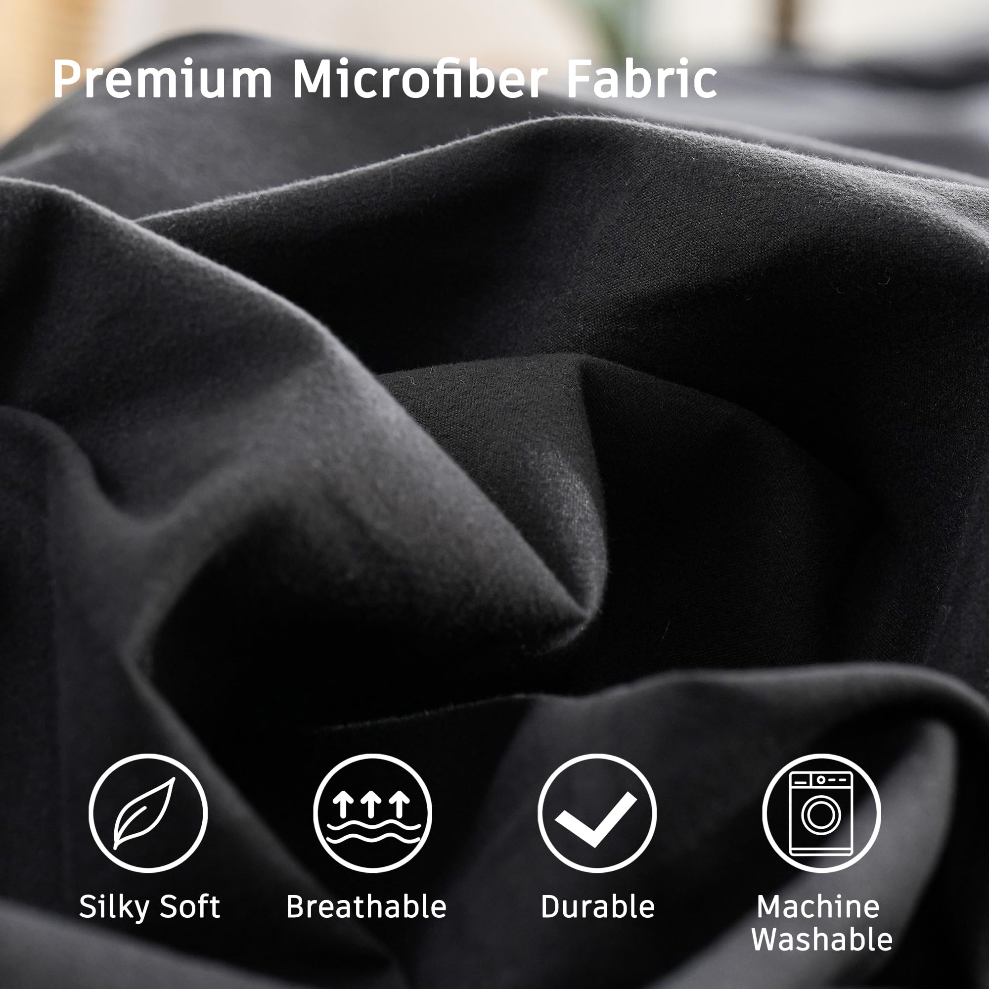 Downcool Queen Comforter Set - 3 Pieces Cute Pinch Pleat Bed Set, Soft Fluffy Comforters Queen Size Black, Down Alternative Bedd