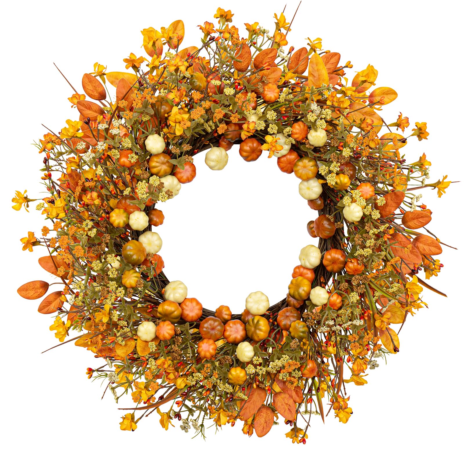 Fall Wreaths for Front Door 22 Inches Autumn Door Wreaths Harvest Wreath Pumpkin Wreath with Orange Jasmine for Thanksgiving Far