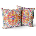 Snycler Orange Blue Ethnic Boho Pillow Covers 20X20 In Boho Carpet Cream Coral Floral Decorative Couch Pillow Cases With Zipper
