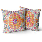 Snycler Orange Blue Ethnic Boho Pillow Covers 20X20 In Boho Carpet Cream Coral Floral Decorative Couch Pillow Cases With Zipper