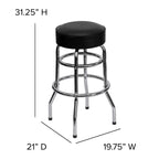 Flash Furniture Bruno Double Ring Chrome Backless Barstool with Black Upholstered Seat and Integrated Footrest