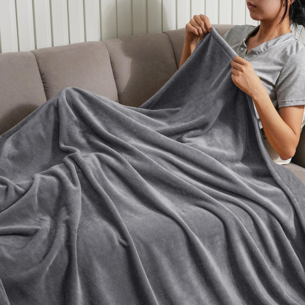Phf Ultra Soft Fleece Throw Blanket, No Shed No Pilling Luxury Plush Cozy 300Gsm Lightweight Blanket For Bed, Couch, Chair, Sofa Suitable For All Season, 50' X 60', Grey