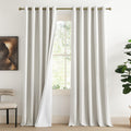 NICETOWN Extra Long Linen 100% Blackout Curtains 102 inches Length 2 Panels Set with Thermal Insulated Liners, Ivory, 62 Width, 