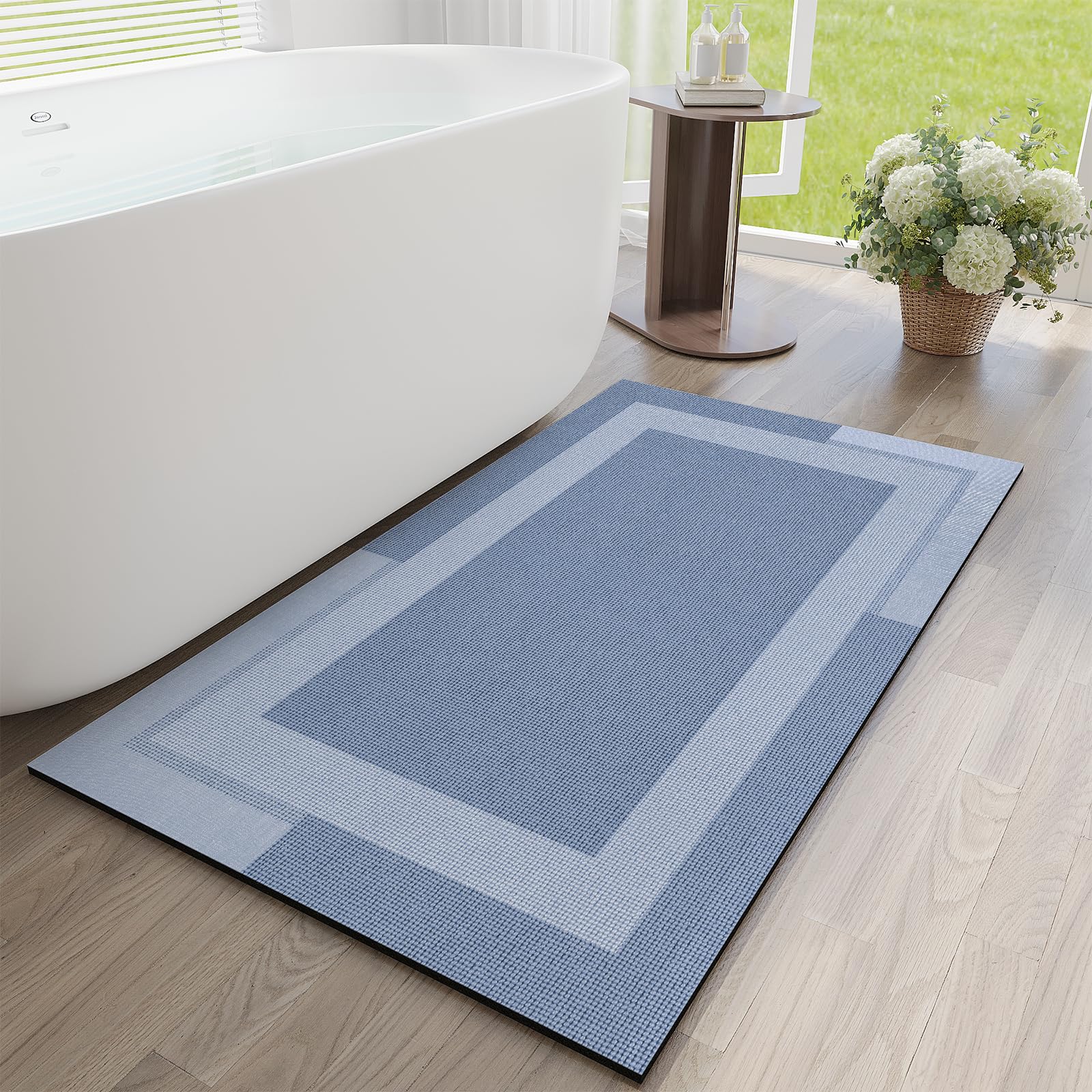 YDKGL Non Slip Long Bath Mat Bathroom Runner, Rubber Backing Ultra Thin Bathroom Rugs Fit Under Door Quick Dry Super Absorbent W