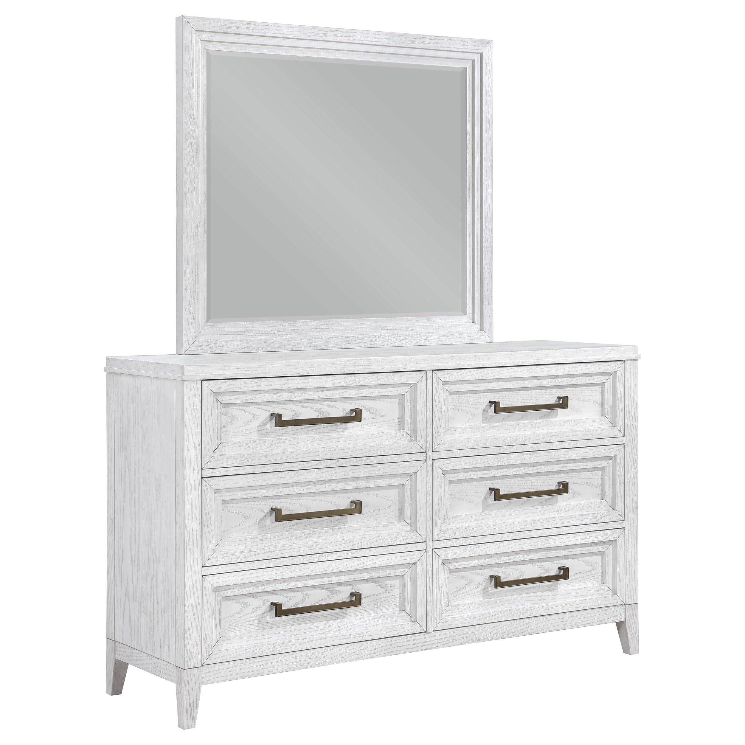 Coaster Home Furnishings Marielle Coastal 64-inch 6-Drawer Bedroom Dresser with Mirror Bedroom Clothing Storage Cabinet Wide Chest of Drawers Organizer Unit Distressed White 224843M
