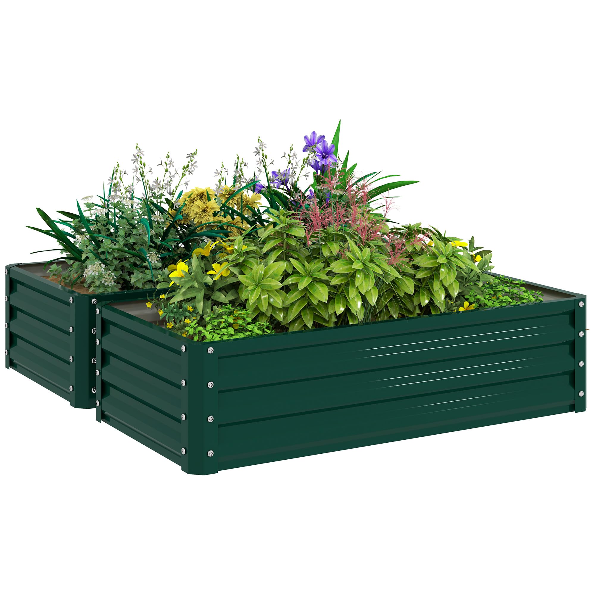 Outsunny Galvanized Raised Garden Bed, 4' X 2' X 1' Metal Planter Box, For Growing Vegetables, Flowers, Herbs, Succulents, Green