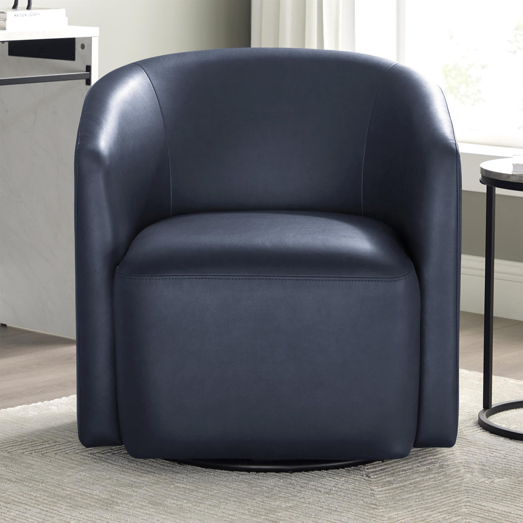 Comfort Pointe Amhurst Midnight Blue Faux Leather Swivel Barrel Chair