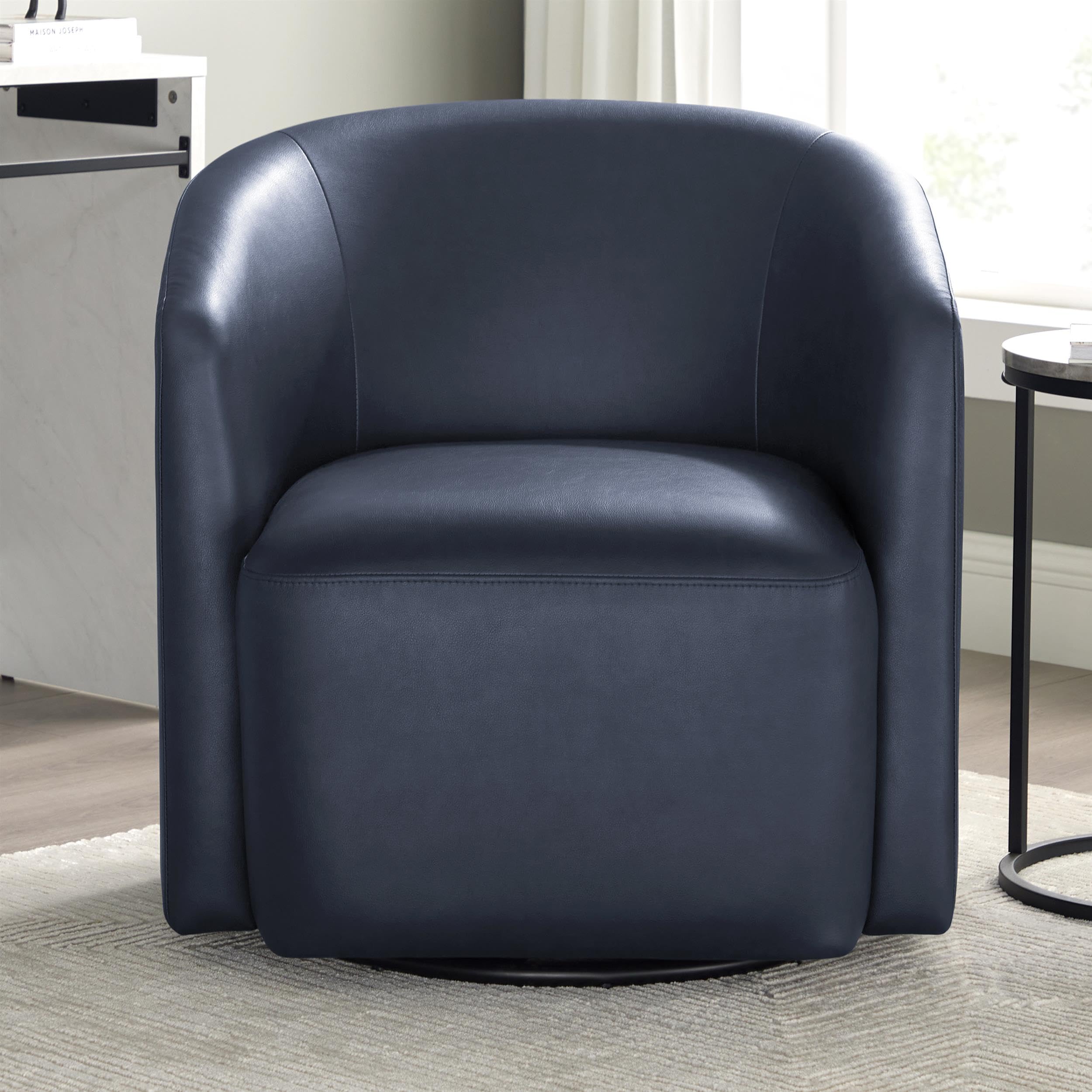 Comfort Pointe Amhurst Midnight Blue Faux Leather Swivel Barrel Chair